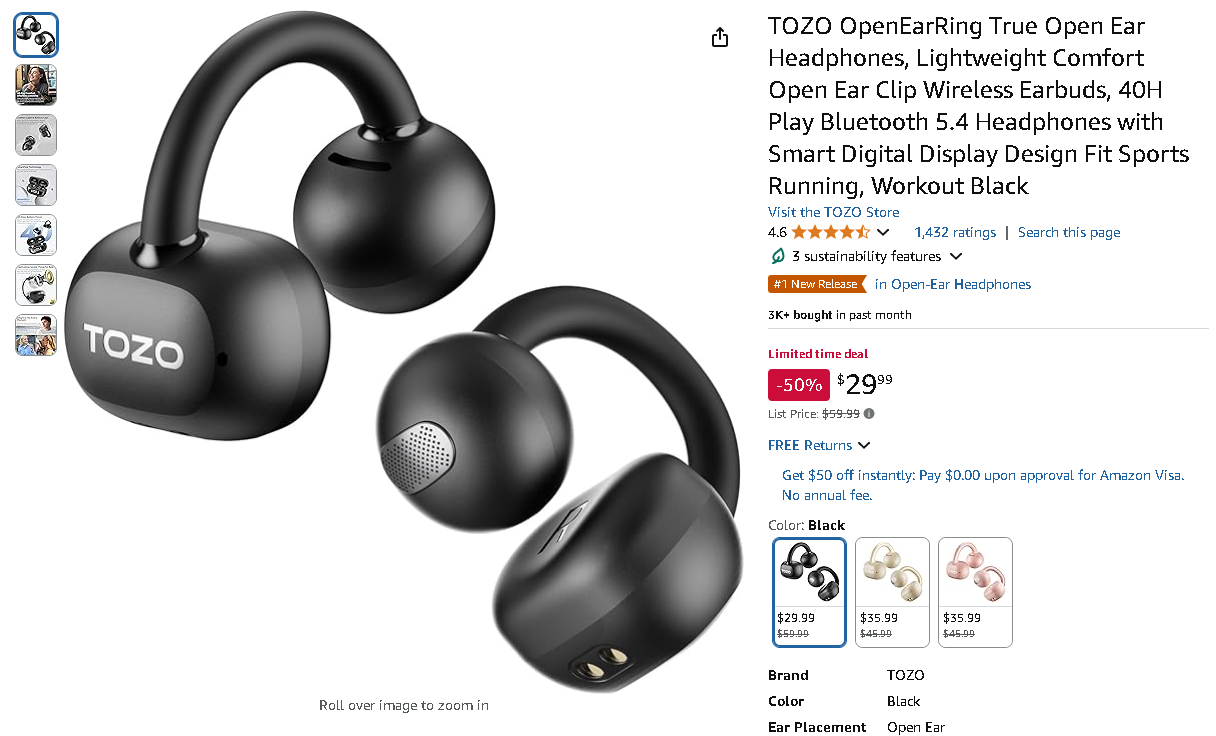 TOZO OpenEarRing Headphones image