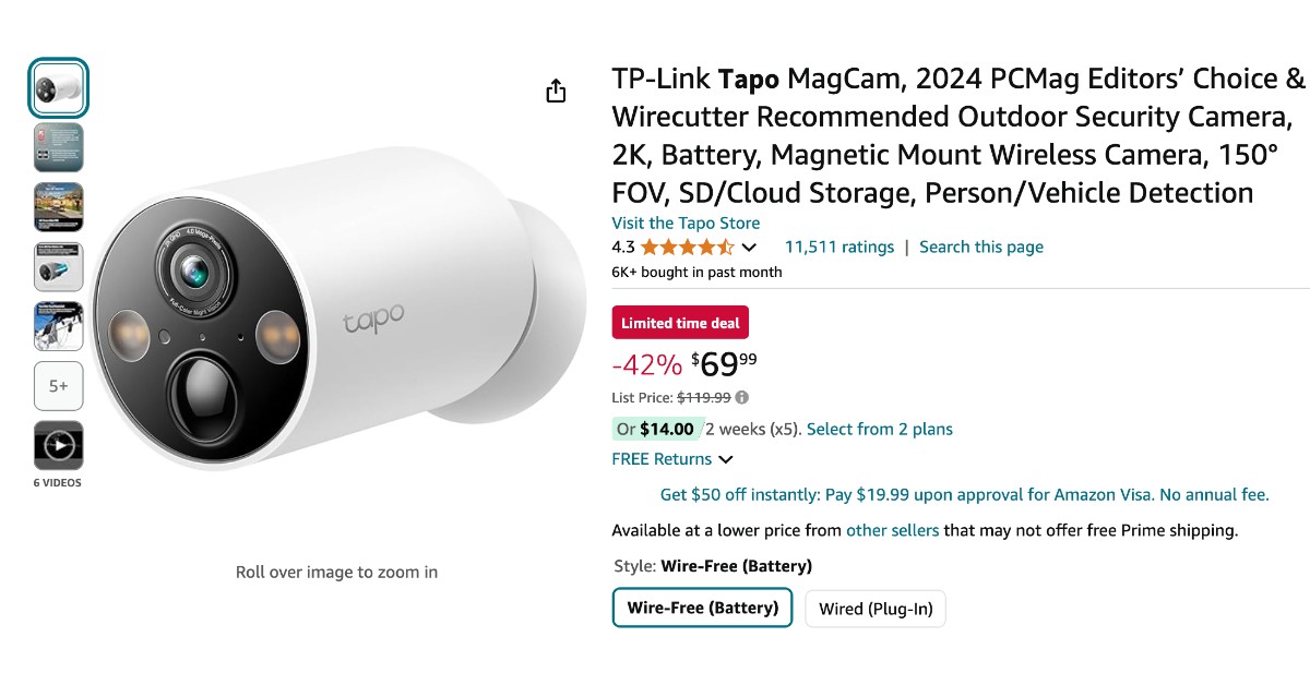 TP-Link Tapo Outdoor Security Camera - $50 Off - Buy Now Limited time deal!