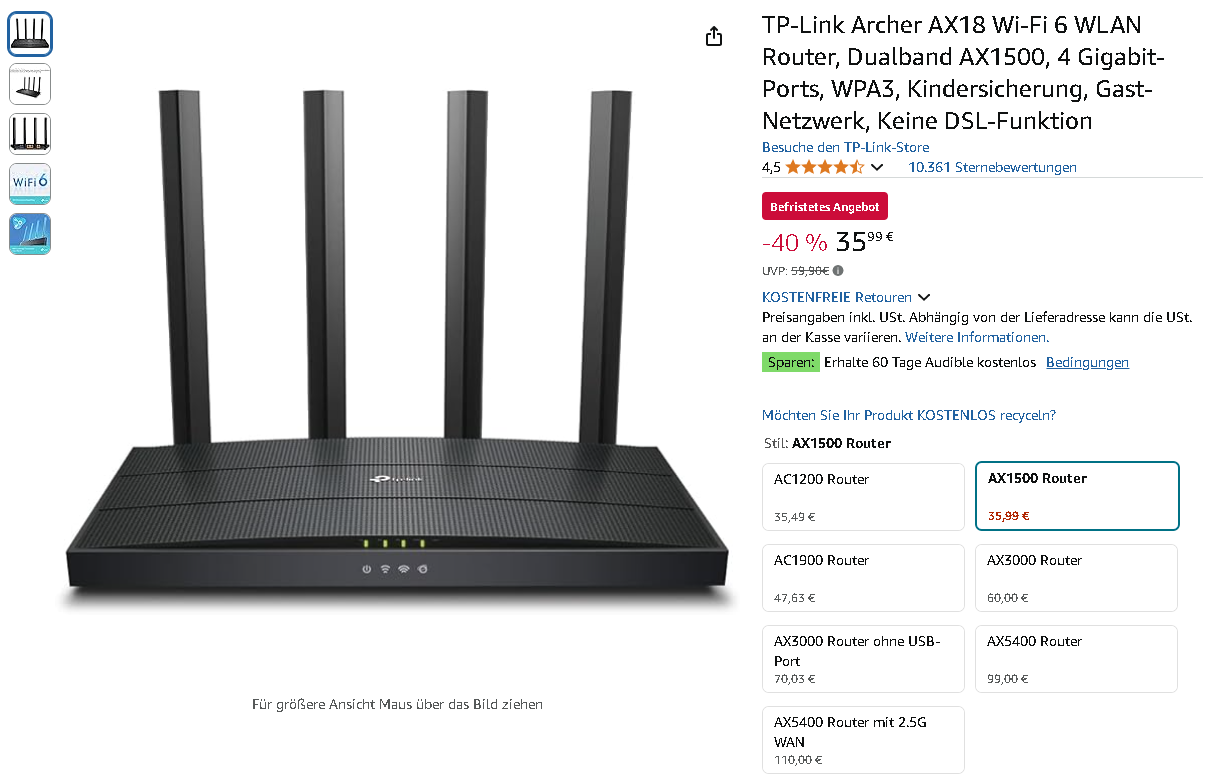 Screenshot der TP-Link Archer AX18 Router