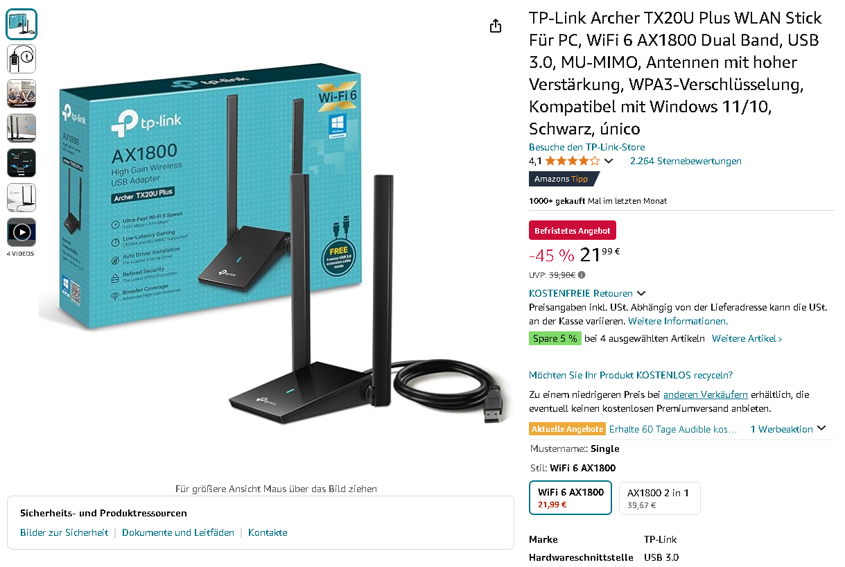 Screenshot der TP-Link Archer TX20U Plus