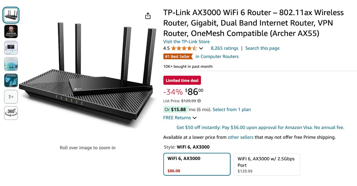  TP-Link AX3000 WiFi 6 Router -  $43 OFF NOW!