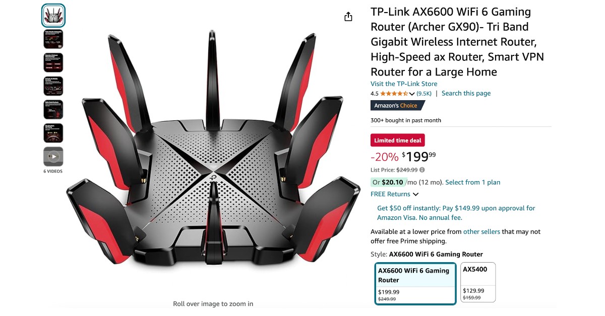 TP-Link AX6600 WiFi 6 Gaming Router (Archer GX90) - $50 OFF! Don't miss it!