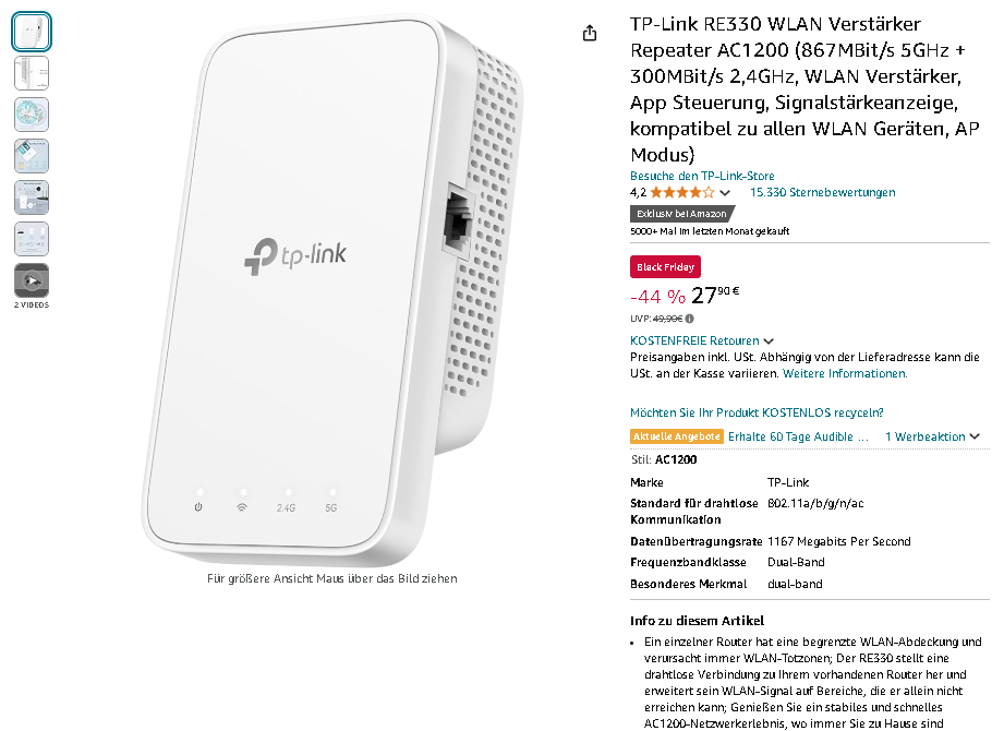 TP-Link RE330 AC1200 WLAN Verstärker