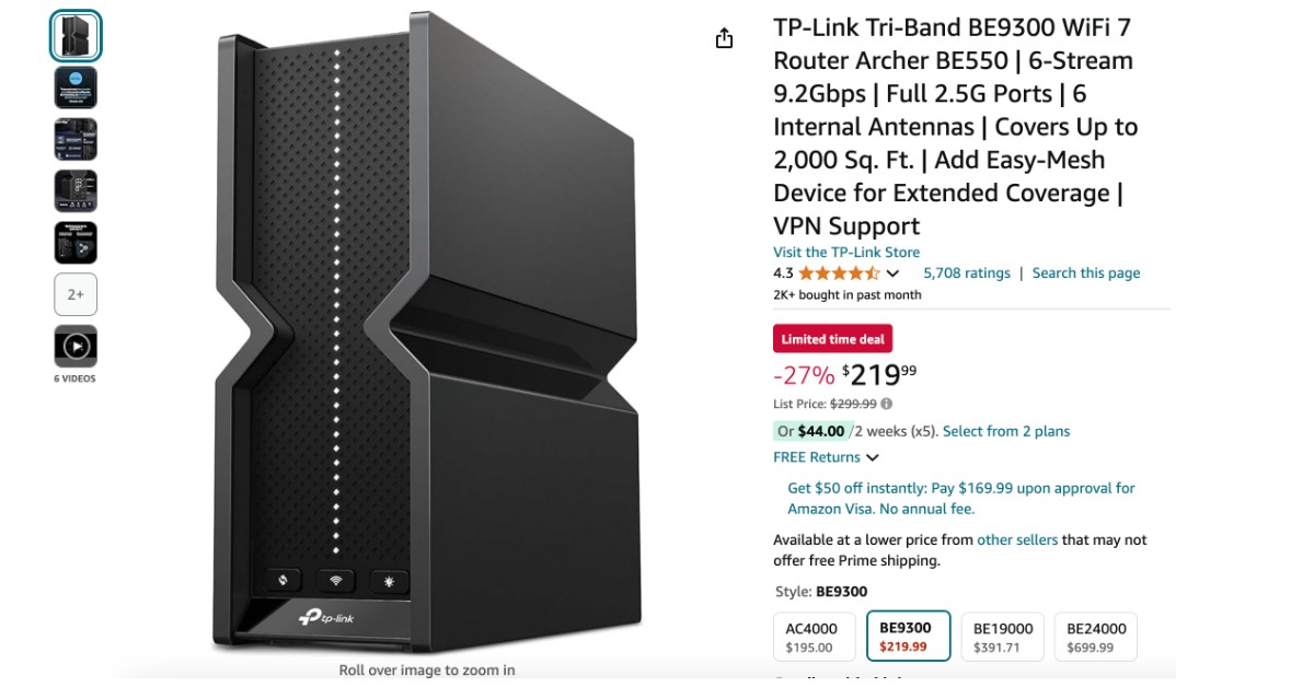 TP-Link Tri-Band BE9300 WiFi 7 Router Archer BE550 - $80 Off Buy Now!