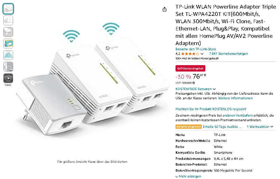 Screenshot der TP-Link TL-WPA4220T. Quelle: Amazon