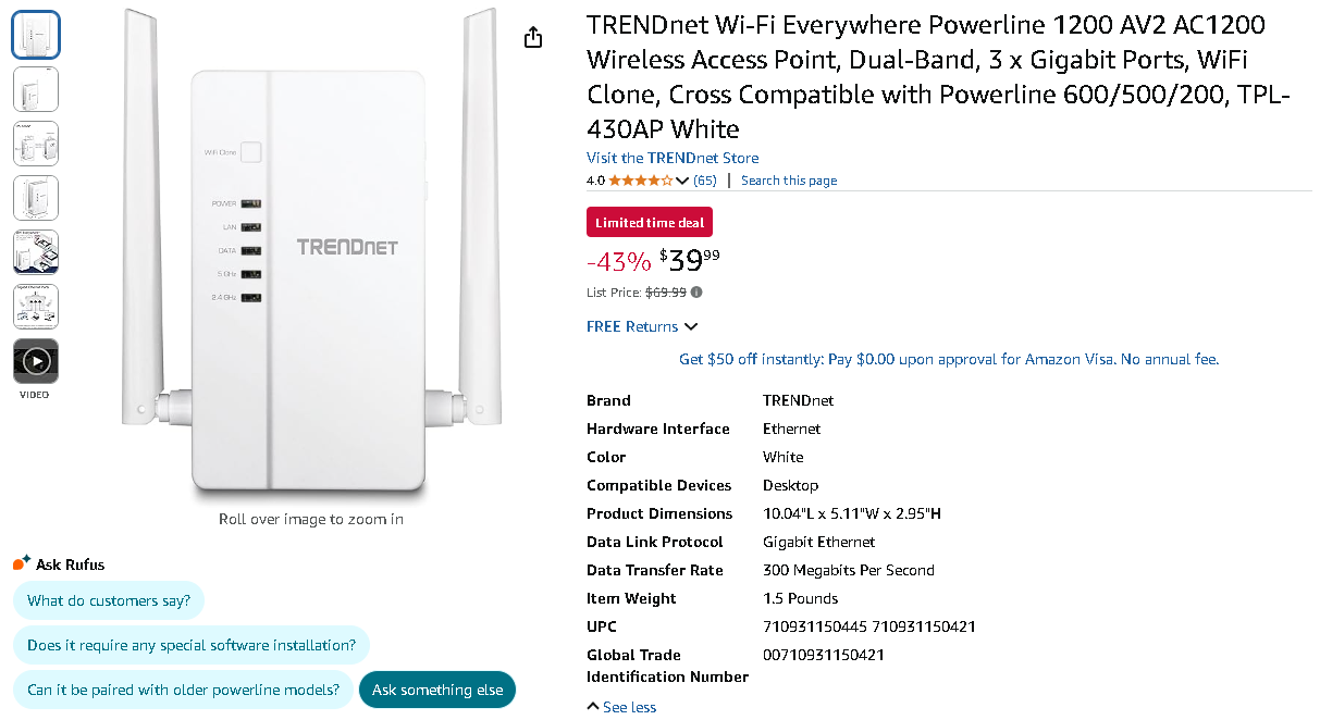 Screenshot of the TRENDnet Powerline 1200