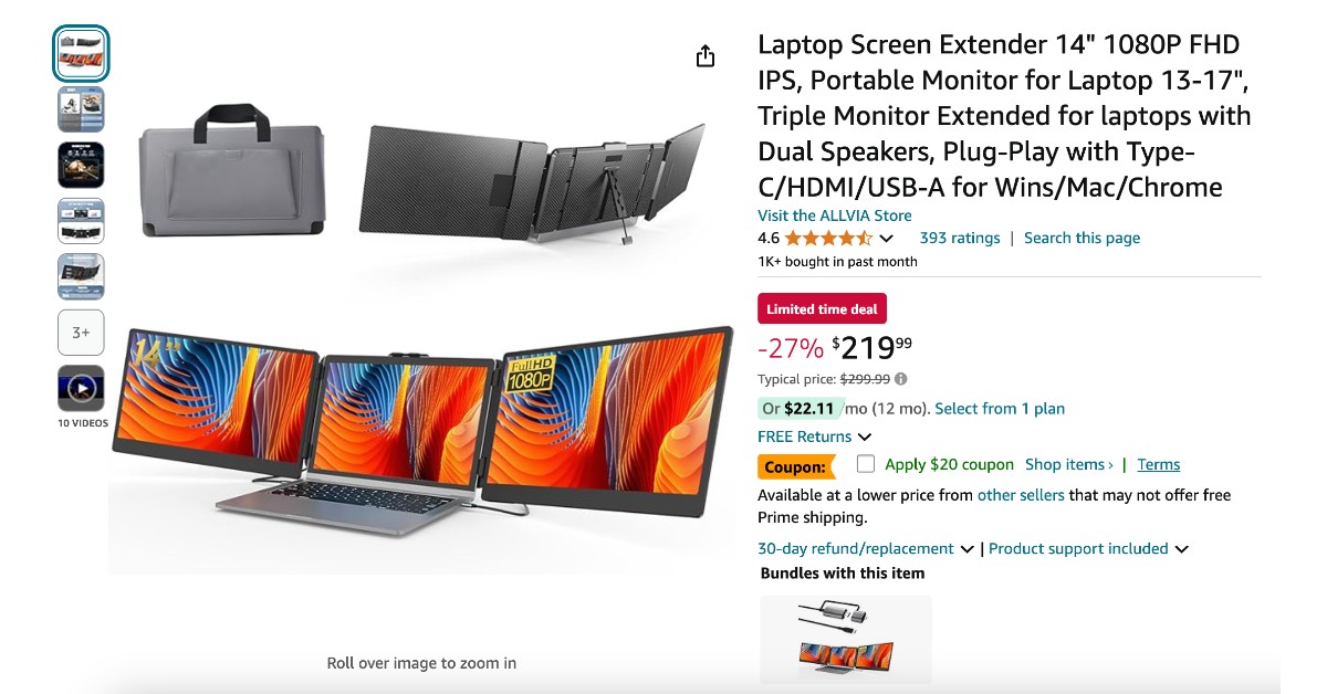 Triple Monitor Extended ALLVIA for Laptops with Dual Speakers - Don't miss $80 Off!