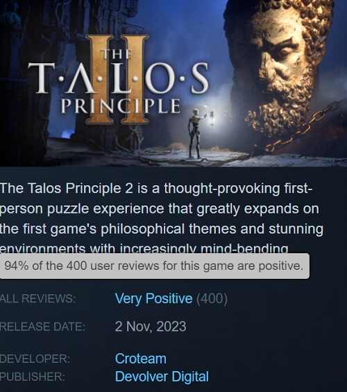 Spillere er begeistret: Puslespillet The Talos Principle 2 får gode anmeldelser på Steam.-2