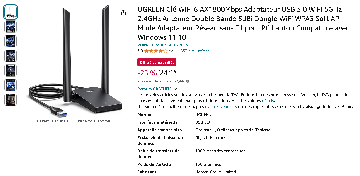 Clé WiFi 6 UGREEN AX1800