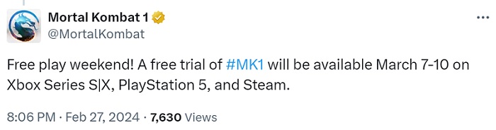 Mortal Kombat 1 kampspils gratis weekender er startet på PC, PlayStation 5 og Xbox Series-2