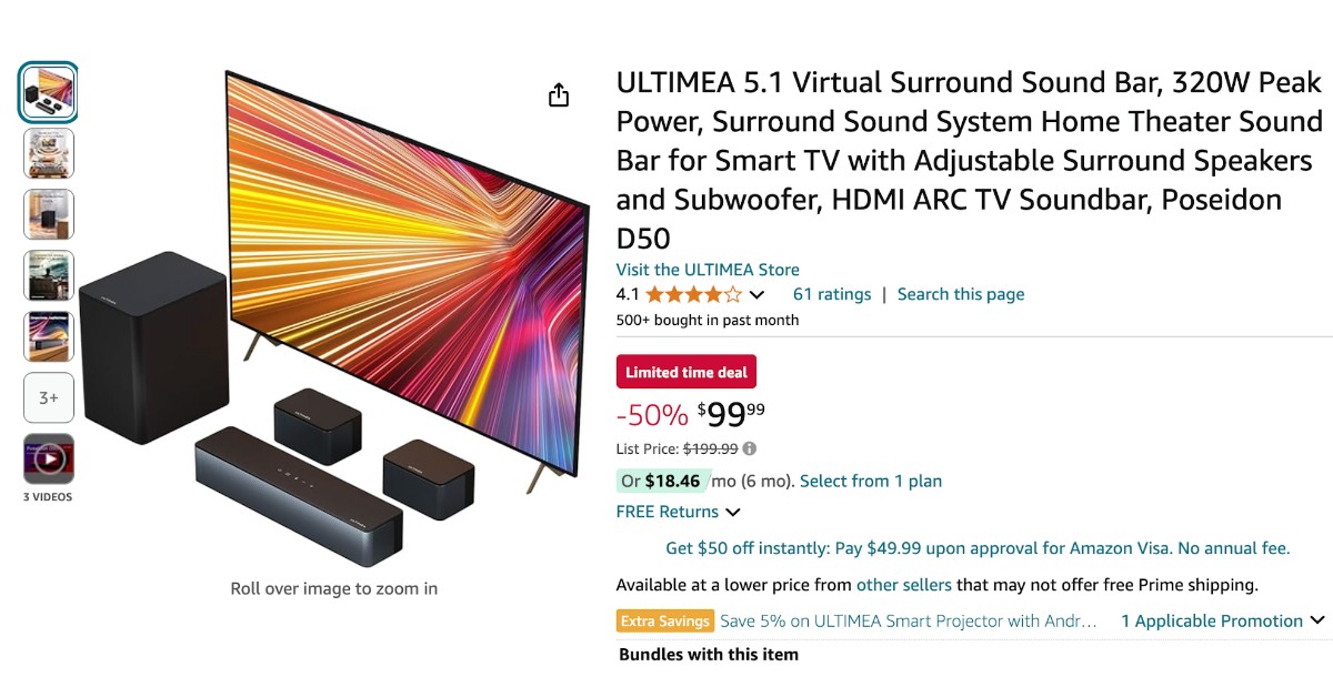 ULTIMEA 5.1 Virtual Surround Sound Bar - $100 Discount Now!