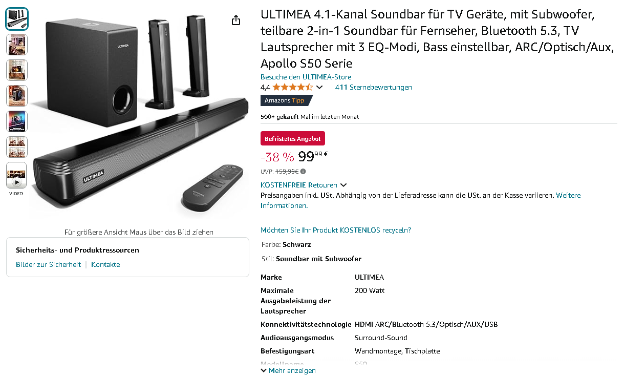 Screenshot der ULTIMEA S50 Soundbar