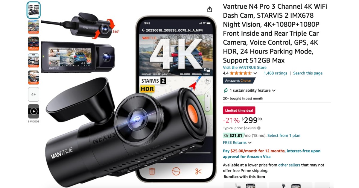 Vantrue N4 Pro 3 Channel Dash Cam - Buy Now $80 Discount!