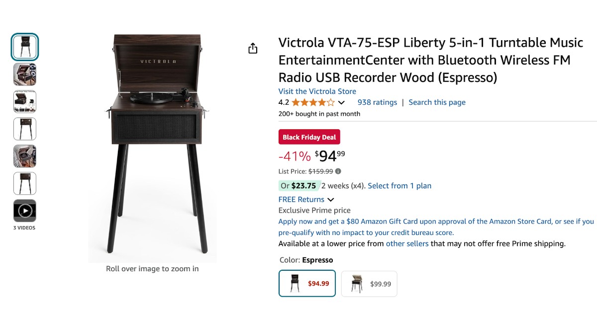 Victrola VTA-75-ESP Liberty 5-in-1 Turntable - Limited $65 Off!