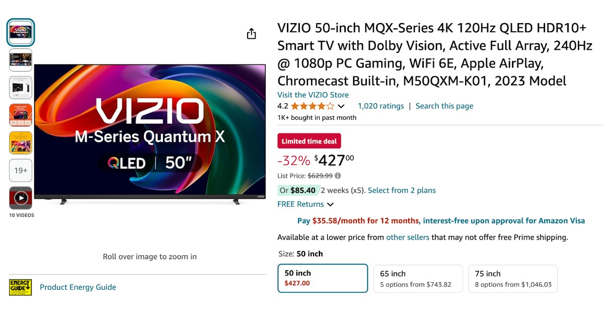 VIZIO 50-inch MQX-Series QLED Smart TV - Available with a $202 OFF!