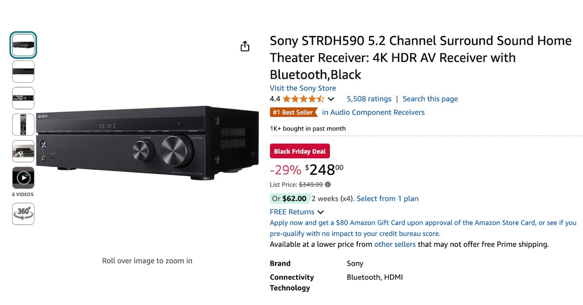 Sony STRDH590 5.2 Channel Surround Sound Home Theater Receiver - Now $101 Off! Great Opportunity!