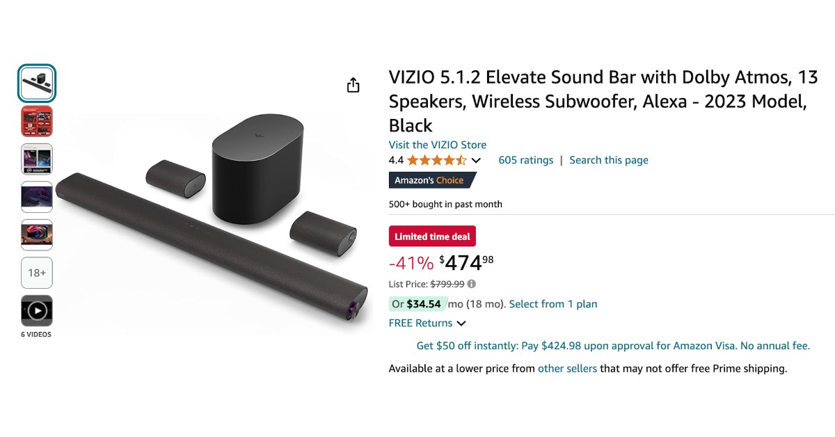 VIZIO 5.1.2 Elevate Sound Bar - Great $325 Off Now!