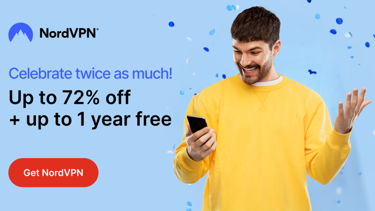 Screenshot of the NordVPN page showcasing the birthday discount campaign