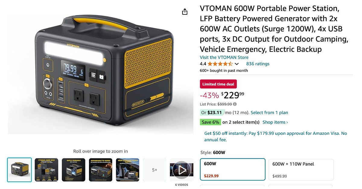 VTOMAN 600W Portable Power Station - $170 OFF Great Opportunity to Buy!