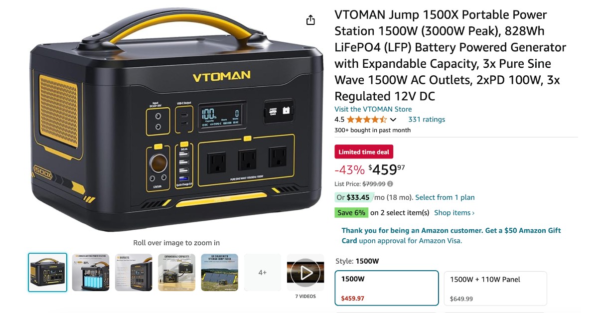 VTOMAN Jump 1500X Portable Power Station - Buy NOW $340 Off!