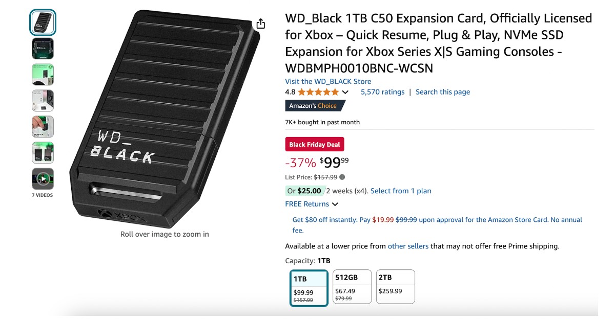 Great Opportunity! WD_Black 1TB C50 Expansion Card - $58 Off!