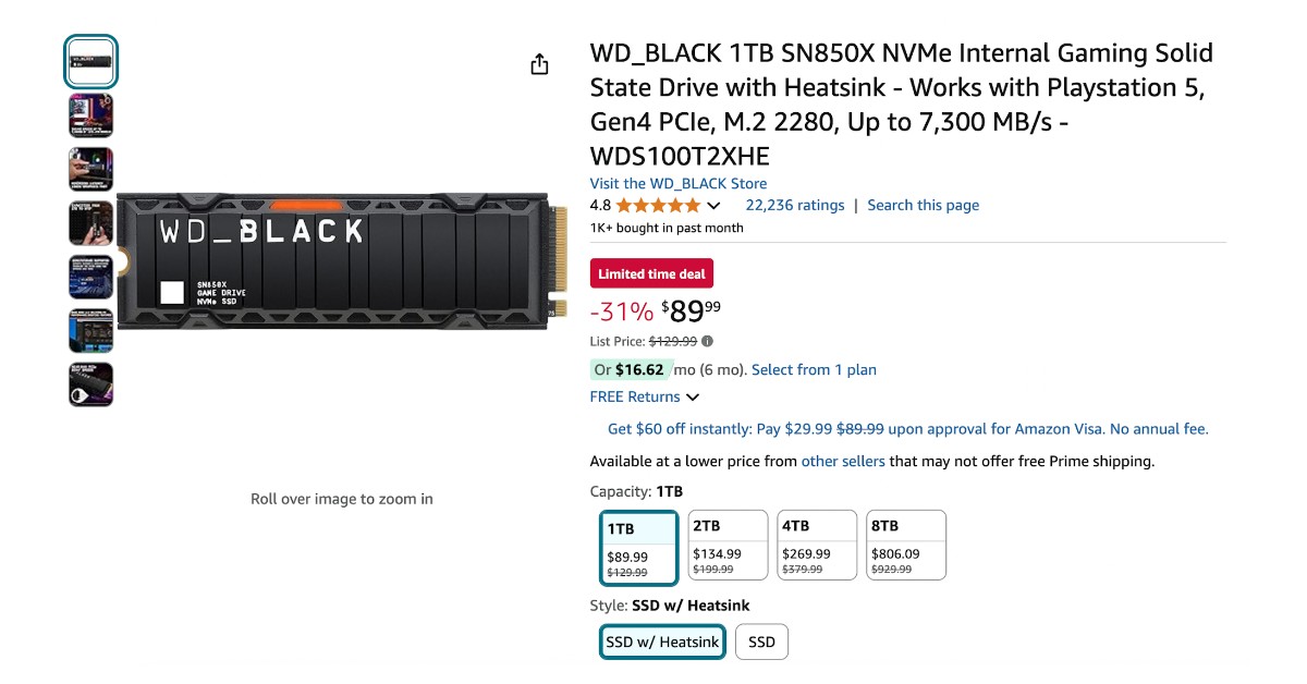 WD_BLACK 1TB SN850X NVMe Internal Gaming Solid State Drive - Now $40 Discount!