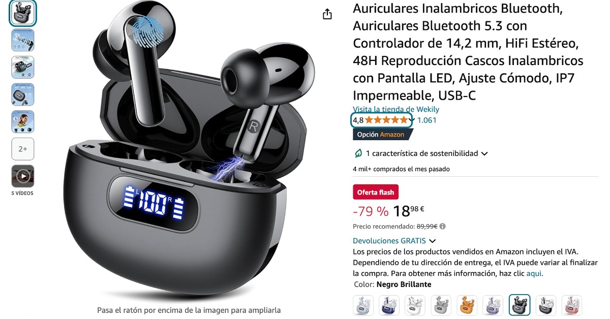 Auriculares inalámbricos Bluetooth Wekily ahora con 71 € de descuento.