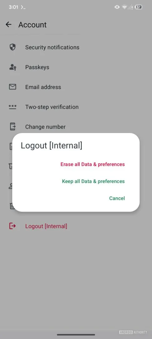 Option to exit WhatsApp without deleting data