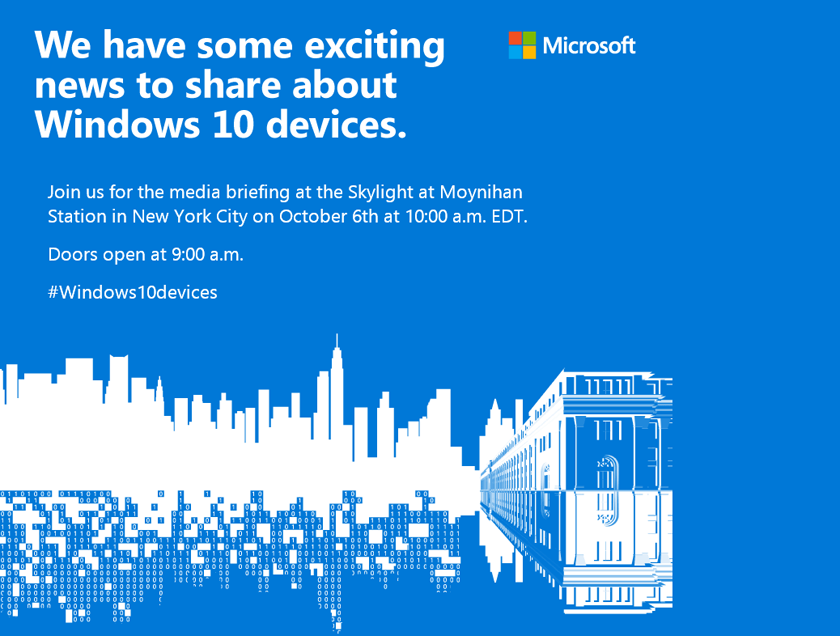 Microsoft представит Lumia 950 XL, Lumia 950 и Surface Pro 4 6 октября