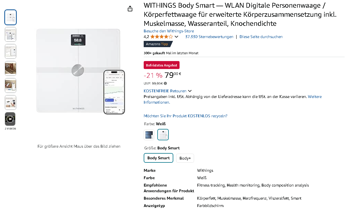 Screenshot der WITHINGS Body Smart