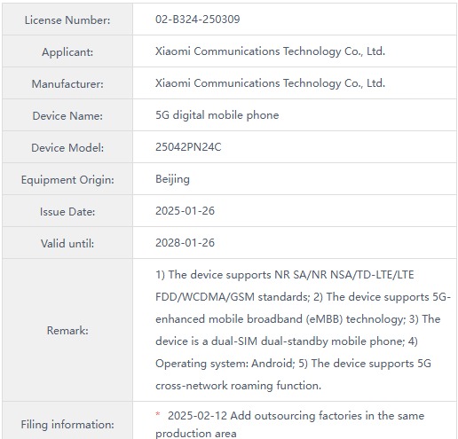 Дані про Xiaomi 15s Pro із сайту MIIT