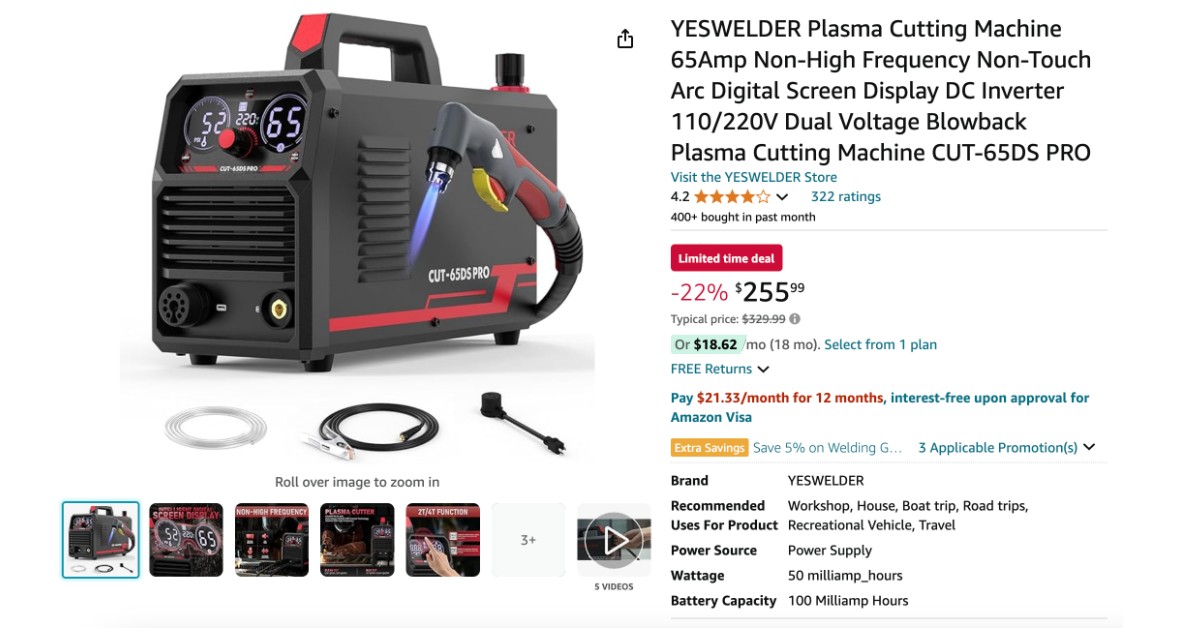 YESWELDER Plasma Cutting Machine - $74 Off Limited time deal!