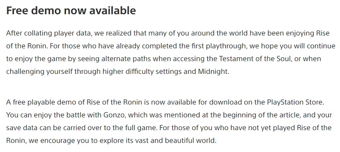 На PS5 вышла бесплатная пробная версия экшена Rise of the Ronin-2