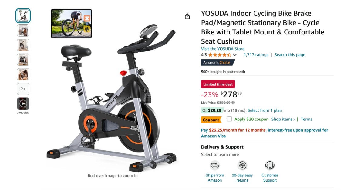 YOSUDA Indoor Cycling Bike - $81 Off Limited time deal!