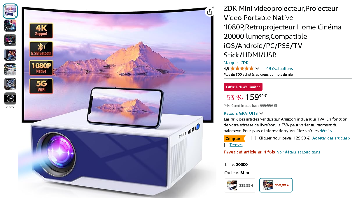 ZDK Mini Vidéoprojecteur Full HD