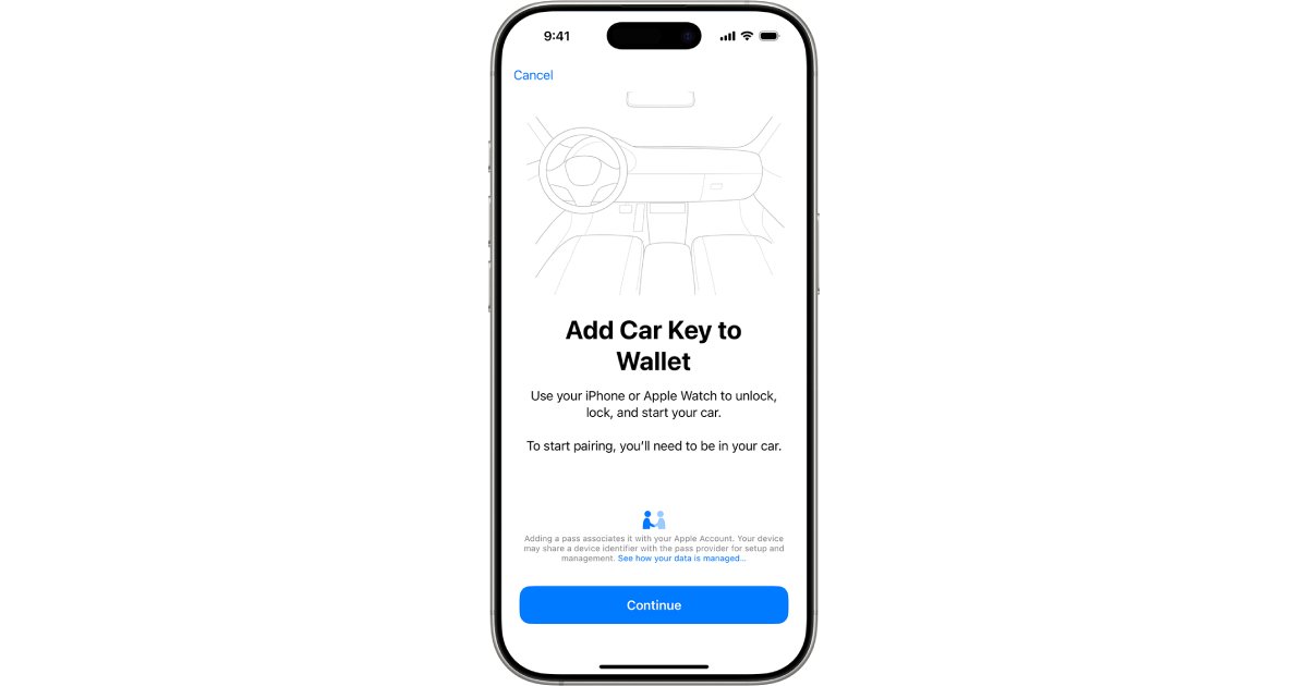 iPhone 16 Pro with instructions for adding Car Key to Wallet