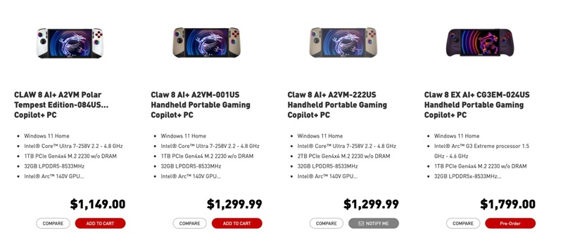 MSI Claw 8 EX AI Plus консоль