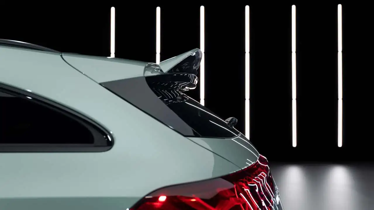 Электрический седан Mercedes-AMG CLA 45 - сбоку на дороге