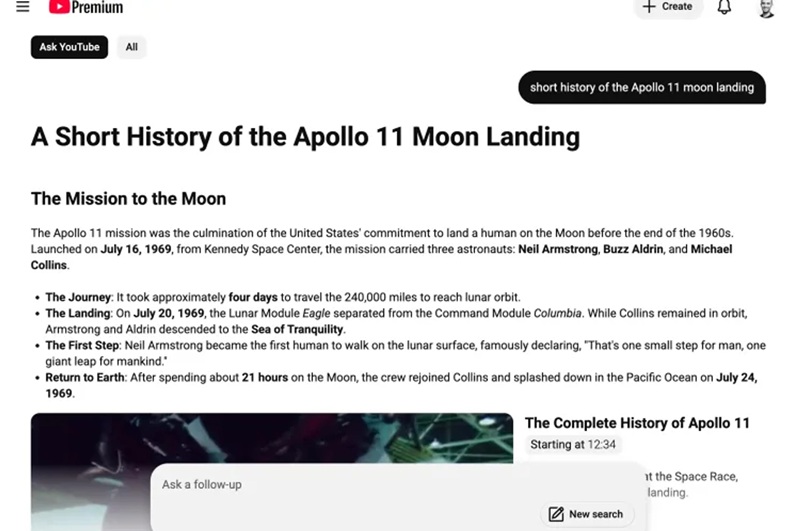 YouTube AI-driven search results example