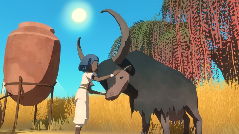 Game scene with character in Fields of Aaru