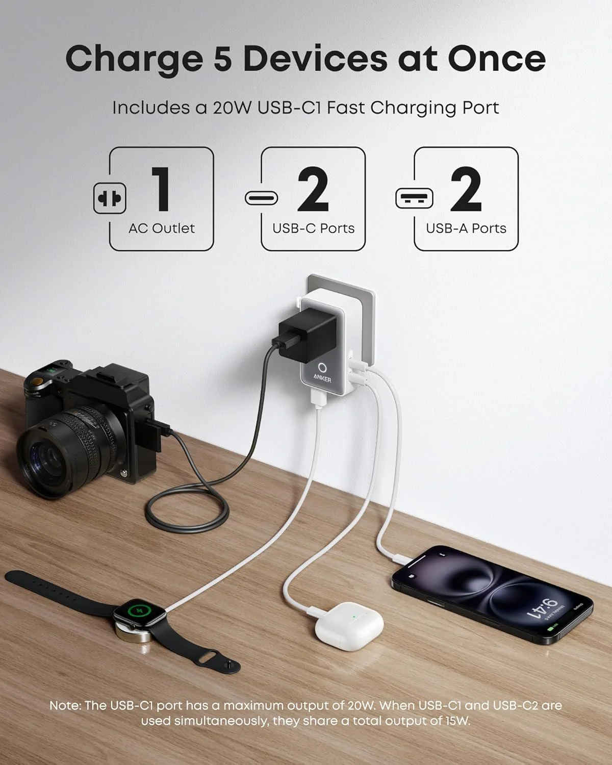 Compact design of Anker Nano Travel Adapter