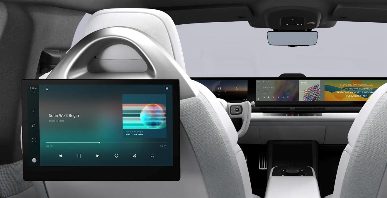 Intérieur de la voiture AFFELA 1 avec écrans tactiles - Illustration Sony Honda Mobility