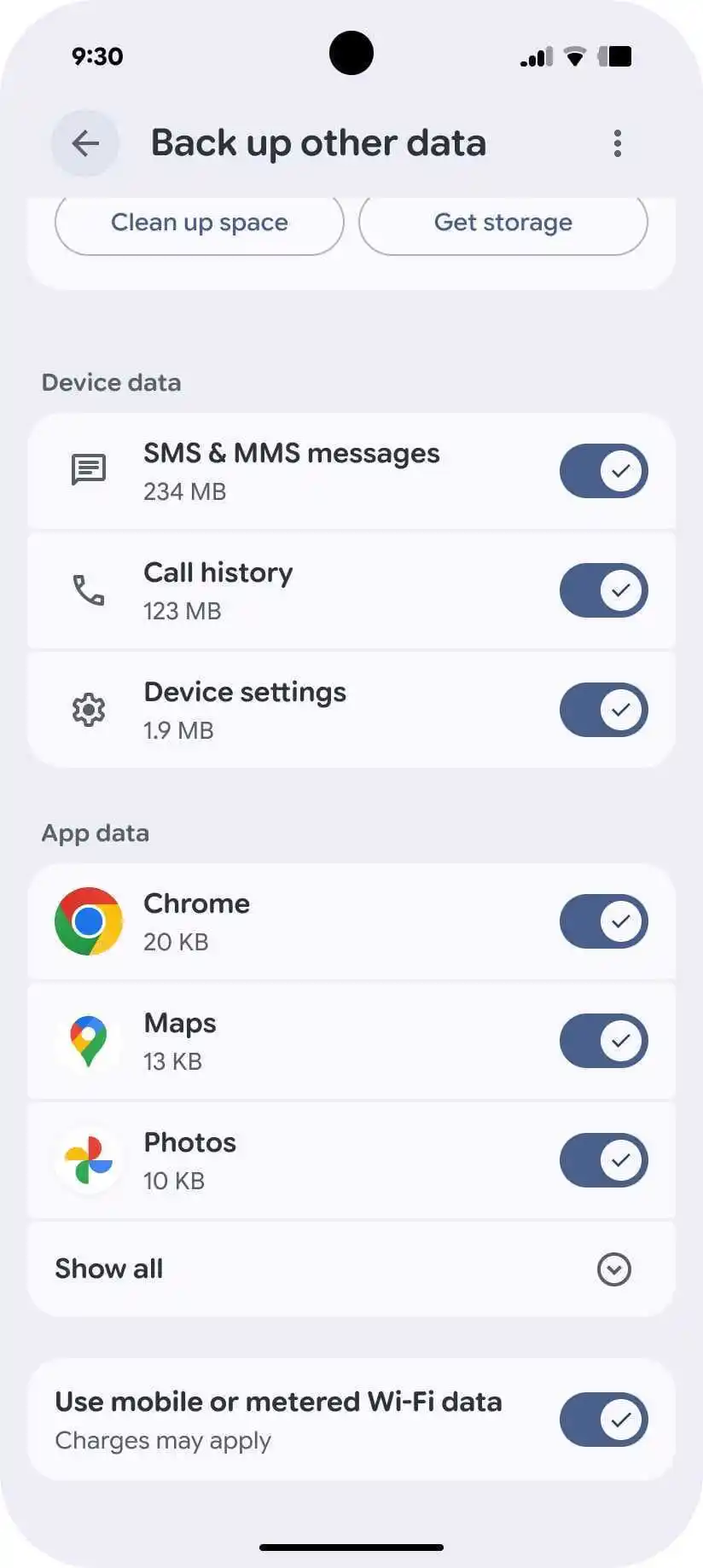 Экран управления резервными копиями Android 2