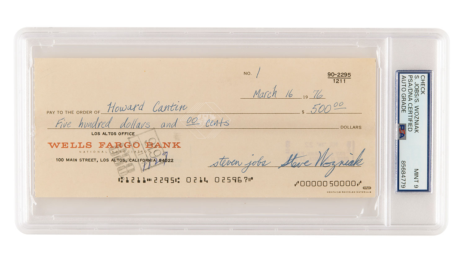 Chèque Apple, signé par Jobs et Wozniak