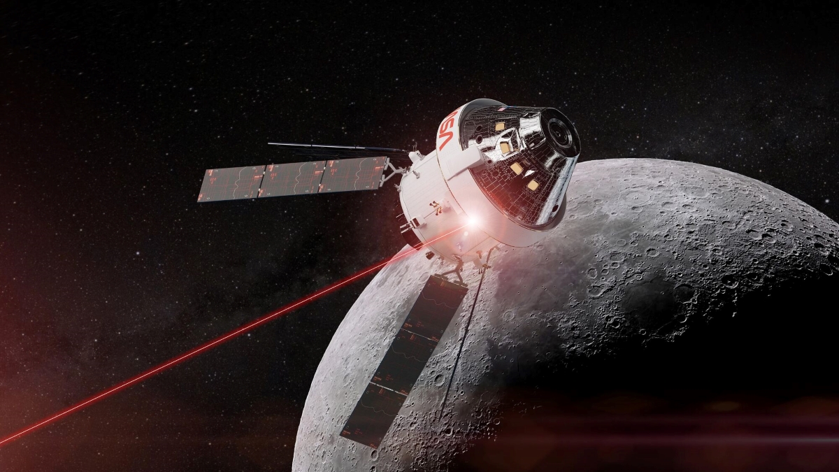 The Orion spacecraft with the Orion Artemis II optical communications system (O2O). Illustration: NASA