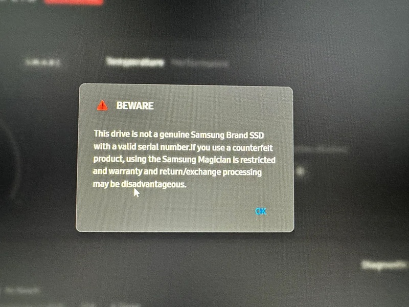 Samsung Magician detects the fake SSD