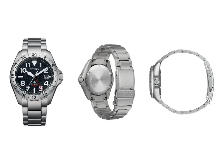 Citizen BJ7150-50E watch with a red hand and steel bracelet