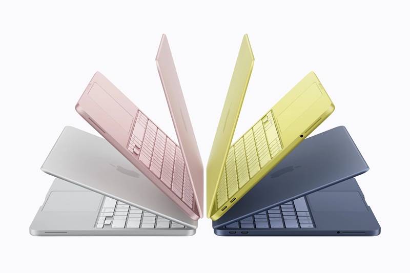 MacBook Neo color palette Silver, Blush, Citrus, and Indigo