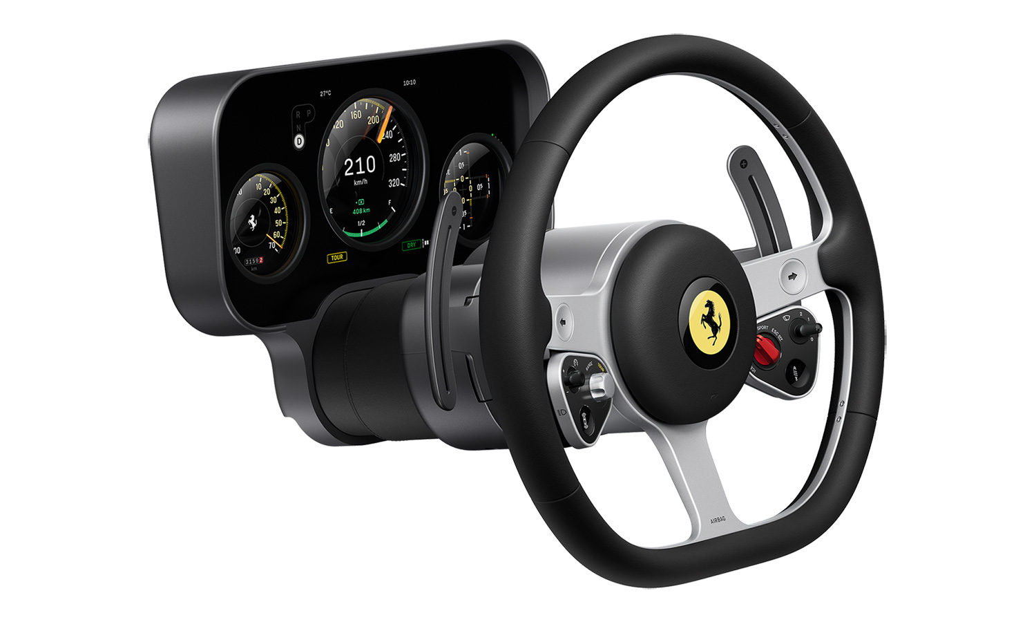 Détails et matériaux dans l'intérieur de la Ferrari Luce