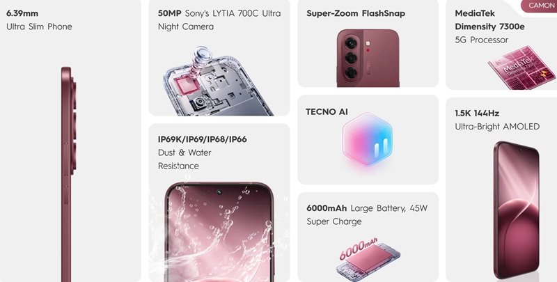 AMOLED-дисплей Tecno Camon Slim 5G